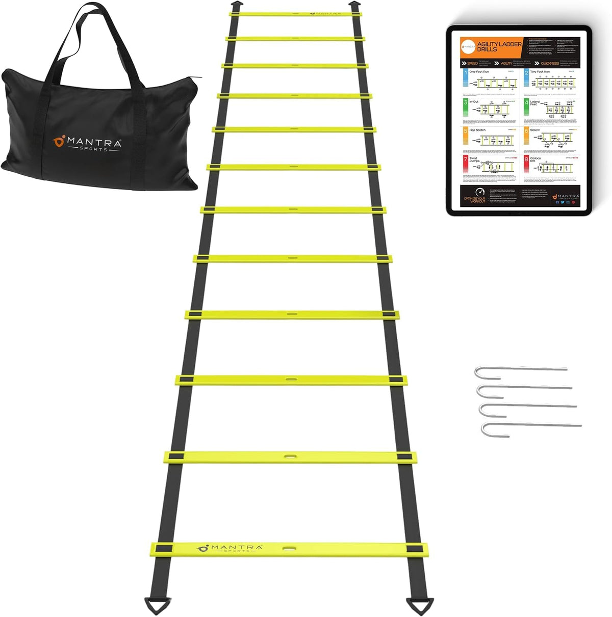 MANTRA SPORTS Agility Ladder, 12-Rung Speed Ladder, Soccer Training Equipment, Footwork Drills