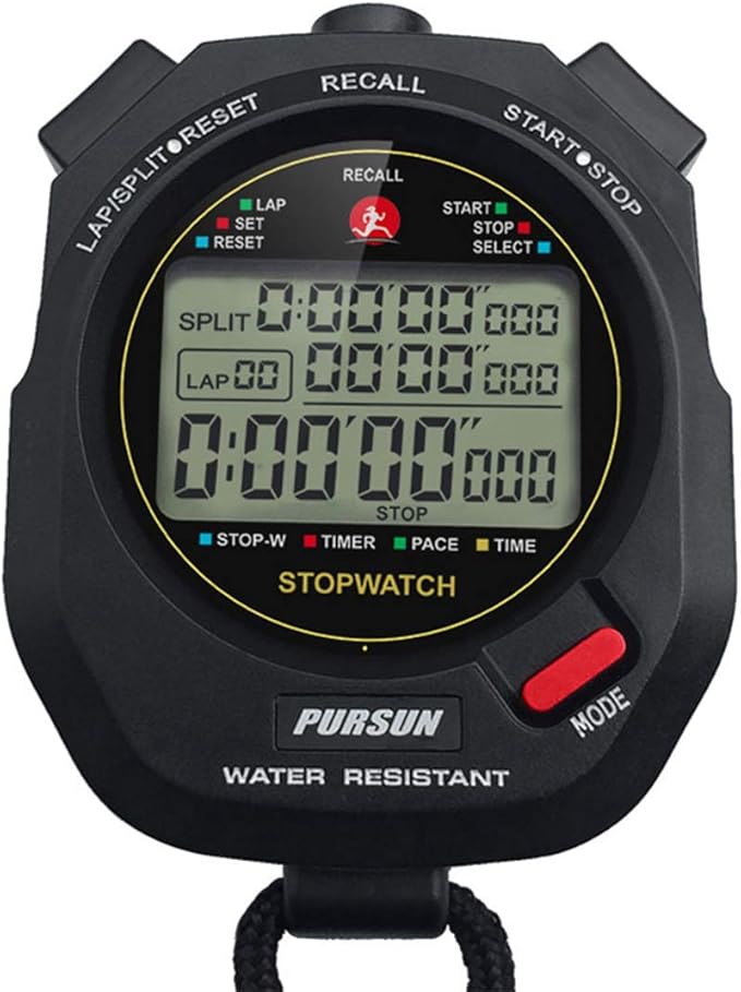 Sport Stopwatch Timer with 100X2laps Split Memory/0.001second Timing,Professional Recall Stop Watch