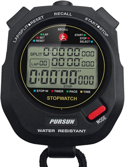 Sport Stopwatch Timer with 100X2laps Split Memory/0.001second Timing,Professional Recall Stop Watch