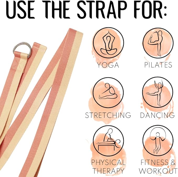TECEUM Yoga Strap & Mat Strap – 2 IN 1 – Cotton – 6 ft 8 ft 10 ft (30+ colors) – Adjustable