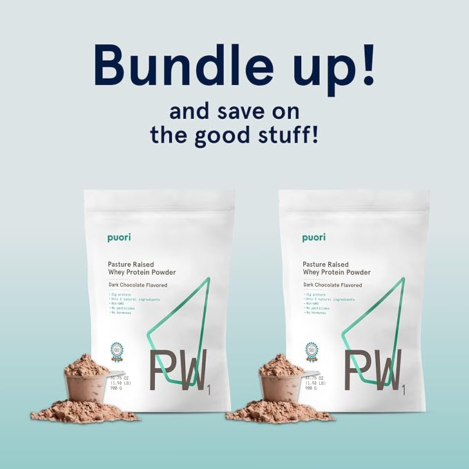 Puori Whey Protein Powder - Dark Chocolate - PW1 Pasture Raised, Grass-Fed & Non-GMO - 100% Natural