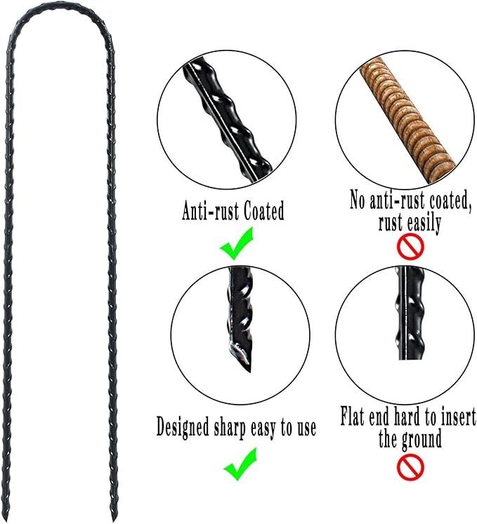 DTANX 12 Pack 12 Inch Rebar Stakes Heavy Duty Trampoline Anchors, Garden Stakes Tent Stakes Steel