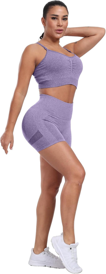 CHRLEISURE Women's 4 Packs Workout Gym Shorts, High Waisted Butt Lifting Scrunch Butt Seamless