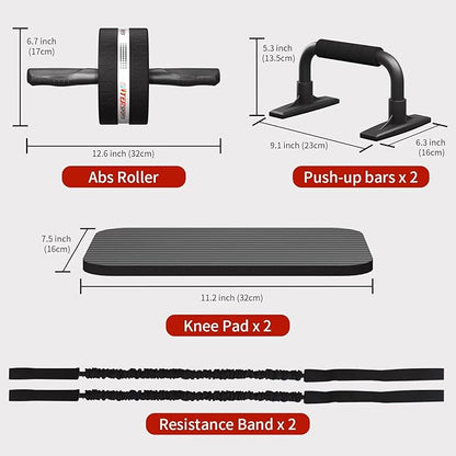 Ab Rollers Wheel Kit, Exercise Wheel Core Strength Training Abdominal Roller Set with Push Up Bars