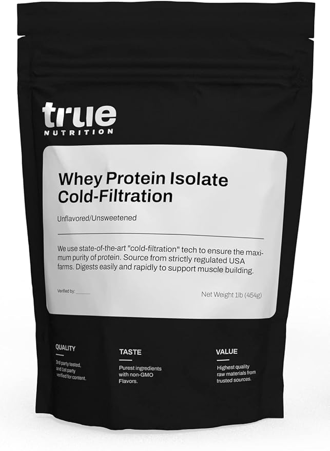 True Nutrition - Unflavored Whey Protein Isolate Cold-Filtration -100% Whey Protein Powder - 27g