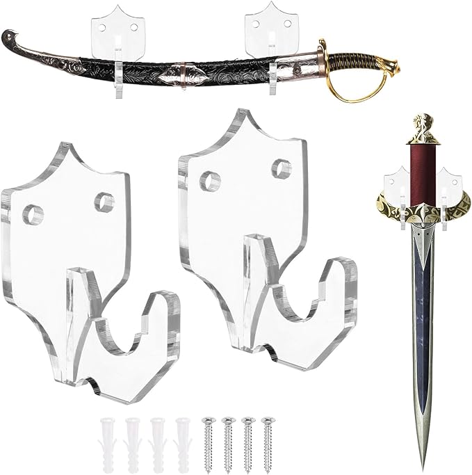 uxcell 2 Pcs Sword Holder Wall Mount Sword Racks Acrylic Wall Sword Display Hanger with Mounting