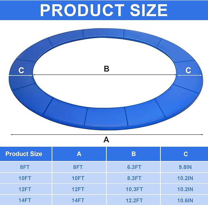 Trampoline Spring Cover Multicolor Safety Pad, 8ft 14ft 15ft Universal Trampoline Padding