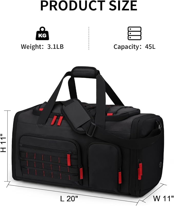 Gym Bags for Men Women, 45L Sports Travel Duffle Bag with Shoe Compartment, 3 in 1 Weekener