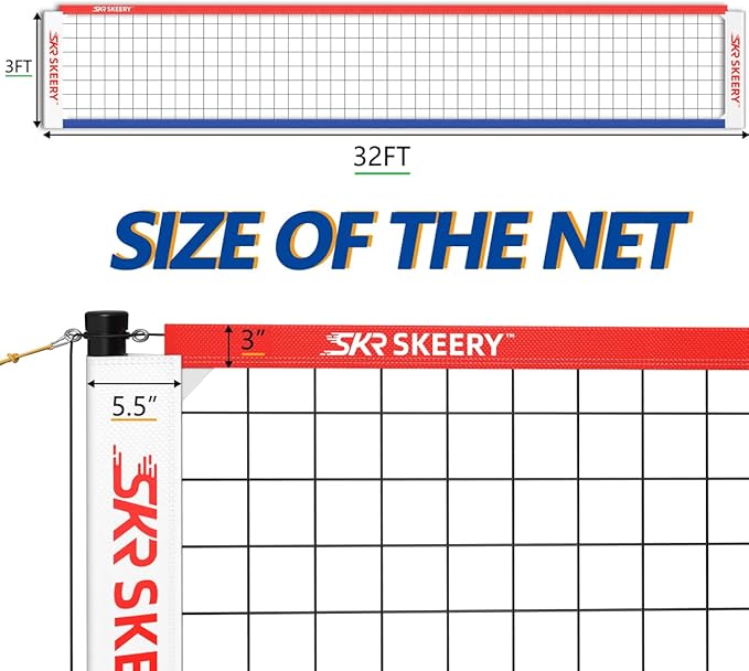 Outdoor Heavy Duty Volleyball Net Set, Anti-Sag Design, Adjustable Aluminum Poles, Portable