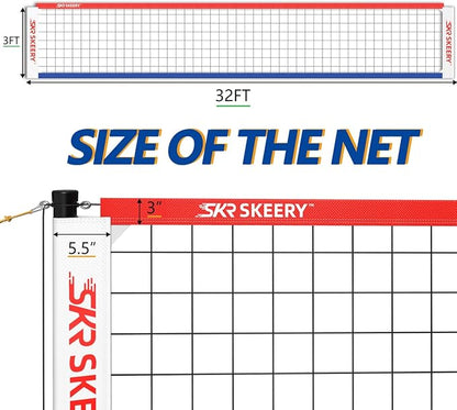 Outdoor Heavy Duty Volleyball Net Set, Anti-Sag Design, Adjustable Aluminum Poles, Portable