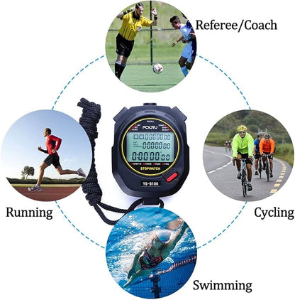 FCXJTU Digital Sports Stopwatch Timer 10/100 Lap Split Memory Stopwatch Calendar Alarm, Pace Mode