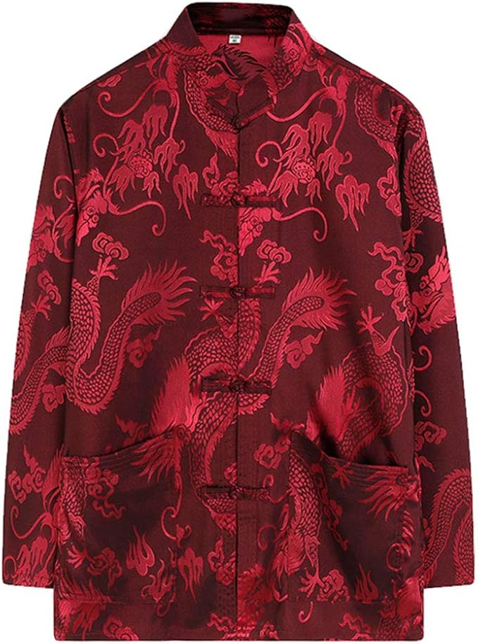 wecotton Tang Suit Men Hanfu Chinese Traditional Clothes Kung Fu Shirt Uniform Long Sleeved Coat