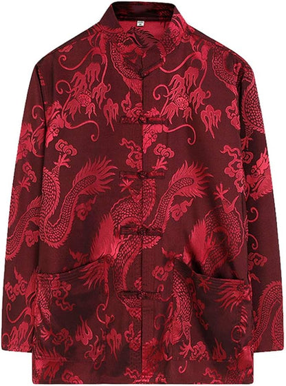 wecotton Tang Suit Men Hanfu Chinese Traditional Clothes Kung Fu Shirt Uniform Long Sleeved Coat