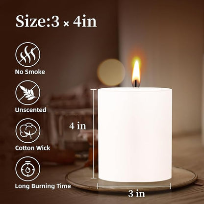 KONNI White Pillar Candles Set of 3, 3"x 4" Unscented Pillar Candles Bulk, 39 Hours Long Burning
