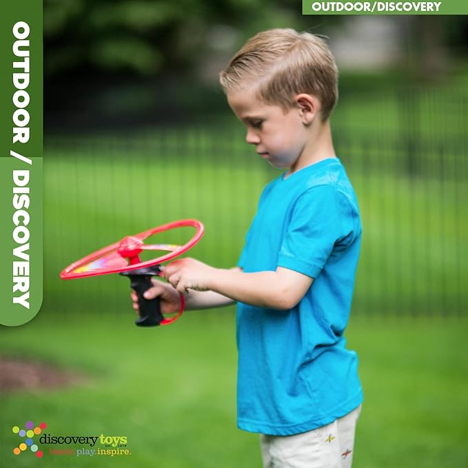 Discovery Toys Sky Spin Flying Aerial Disc Launcher | 2 Large Wings Kid-Powered Learning | STEM Toy