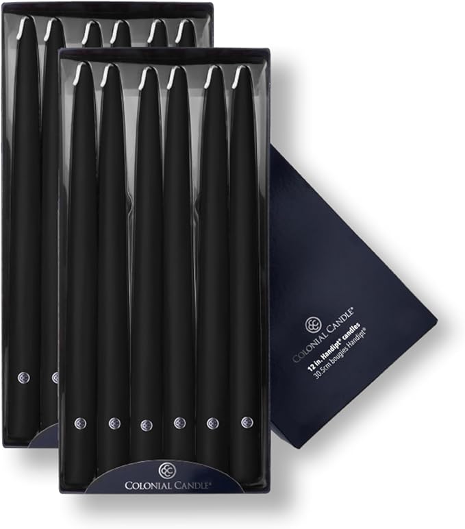 Colonial Candle Unscented Taper Candle, Handipt Collection, Black, 12 in, Pack of 12 - Up to 10