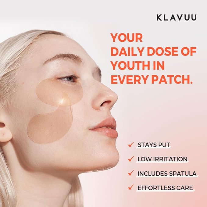 KLAVUU Real Vegan Collagen Eye Patches (60 Patches) - Korean Overnight Under Eye Mask for Puffy