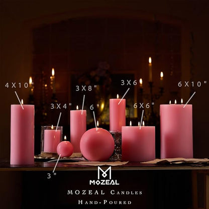 MOZEAL 3" x 4" Hand-Poured Unscented Candle,Dripless Pillar Candle Set of 3,Long Clean