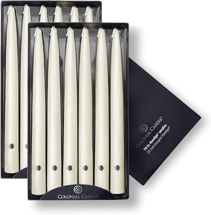 Colonial Candle Unscented Taper Candle, Handipt Collection, Ivory, 10 In, Pack of 12 - Up to 8