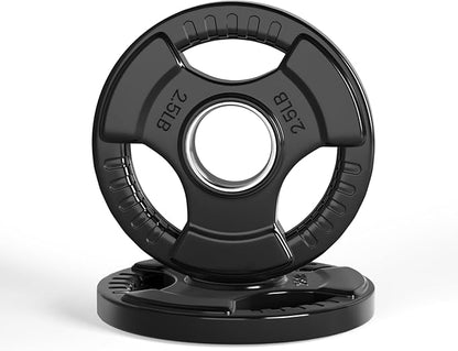 LIONSCOOL 2-Inch Rubber Olympic Grip Weight Plates for Strength Training, Weightlifting, Solid Cast