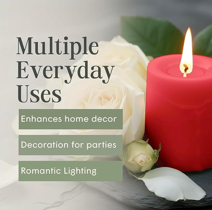 Mister Candle Dripless Unscented Rustic Red Pillar Candles, Set of 3 Hand Poured Solid Color