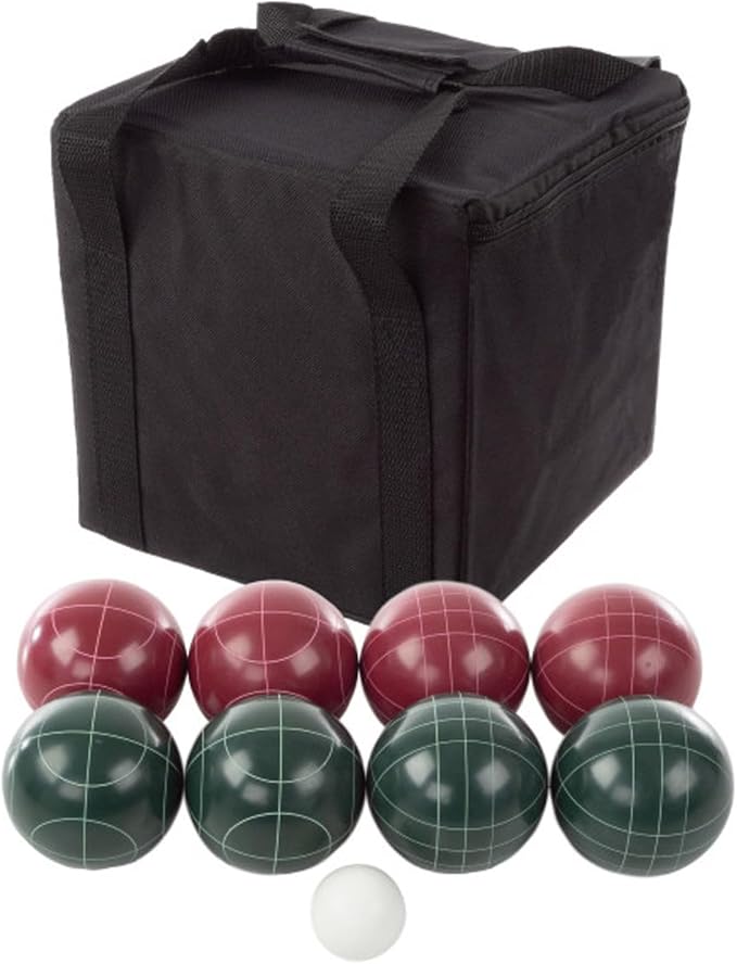 Bocce Ball Set Regulation Size - Lawn Game for Backyard or Beach - Includes Red and Green Bocce