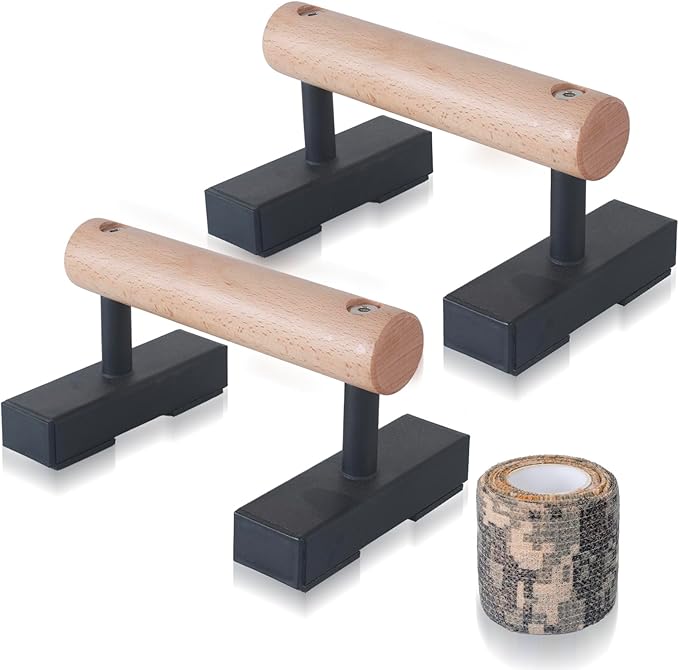 1 Pair Wood Floor Push Up Bars for Men, Anti-slip Handstand Parallettes Bars, Strength Training