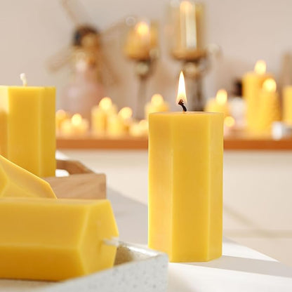 6PCS Hexagon Beeswax Pillar Candles,Large Handmade Pure Beeswax Candle,Unscented Smokelessï¼? *