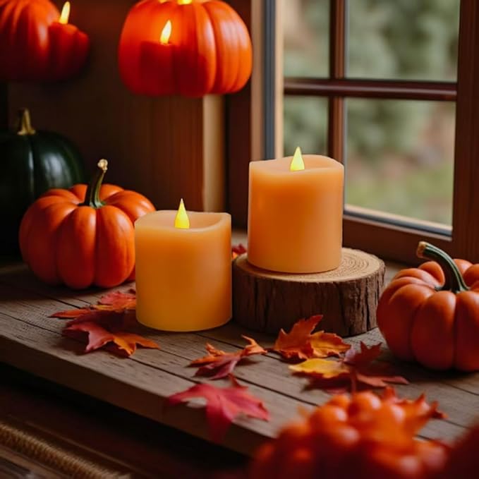 Fall Flameless LED Candles 3 inch Diameter Real Wax 2AA Battery Operated 600hr+ Flickering Candles