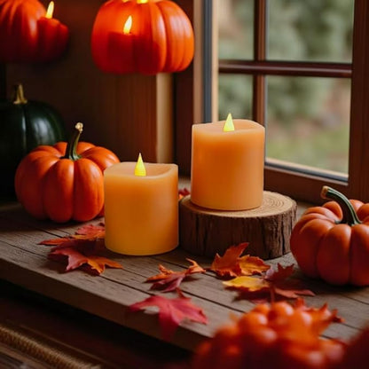 Fall Flameless LED Candles 3 inch Diameter Real Wax 2AA Battery Operated 600hr+ Flickering Candles