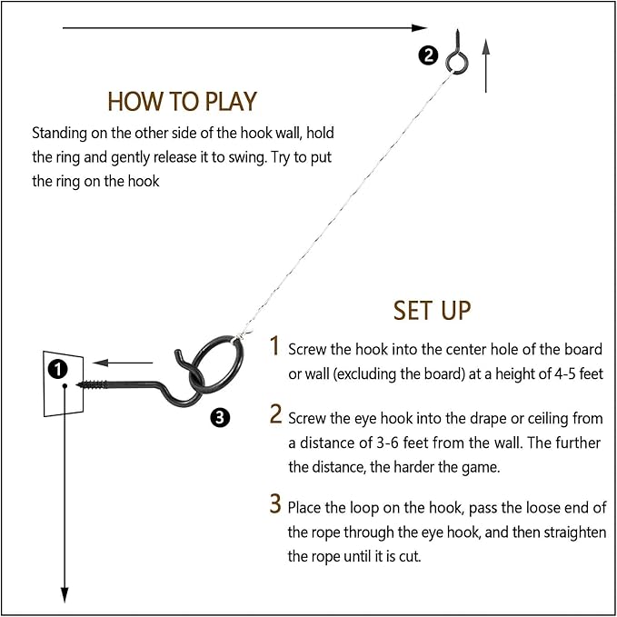 2 Set Hook and Ring Toss Game Hardware Set,Include Nylon String,Mounting Screws,Ring and Iron Hook
