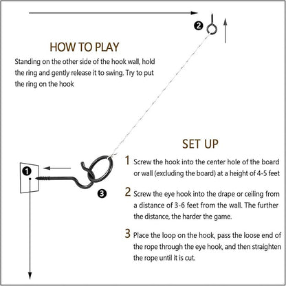 2 Set Hook and Ring Toss Game Hardware Set,Include Nylon String,Mounting Screws,Ring and Iron Hook