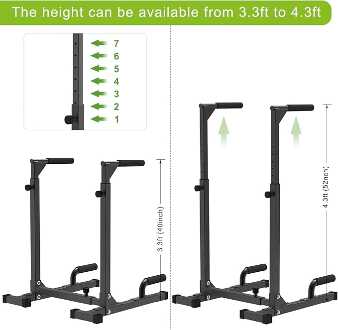 SELEWARE Heavy Duty Dip Bar, Adjustable Width & Height Dip Station Home Gym Fitness Equipment