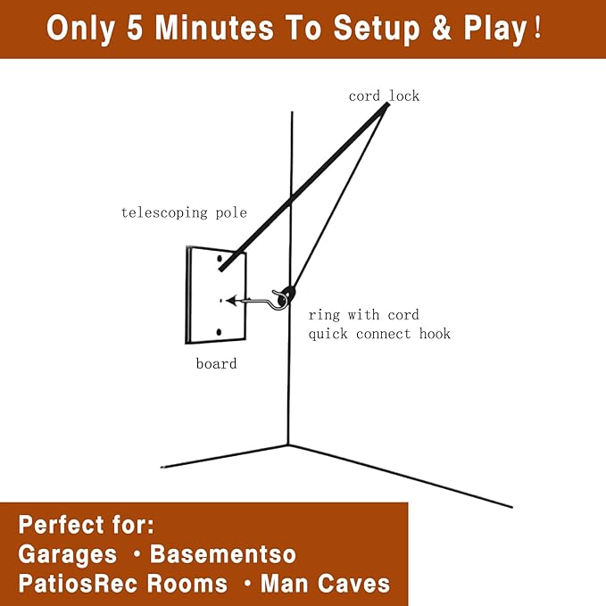 Ring Toss Game, Hook and Ring Toss Game with String and Hooks for Outdoor/Indoor Use, Man Cave