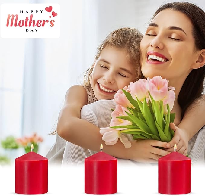 3x4 Inch Red Pillar Candles, 3 Packs Unscented Smokeless Dripless Cylinder Candles for Christmas