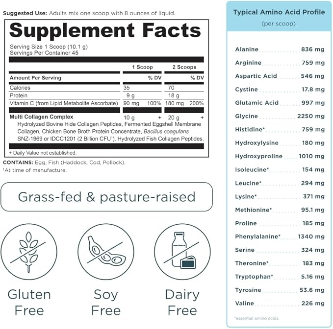 Ancient Nutrition Collagen Powder Protein with Probiotics, Unflavored Multi Collagen Protein with