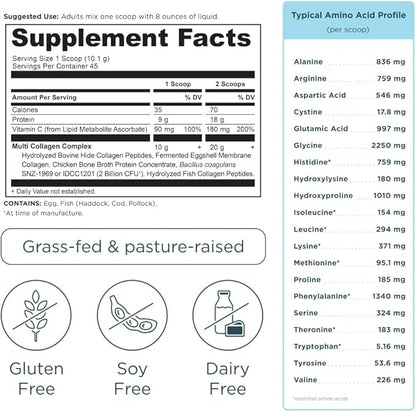 Ancient Nutrition Collagen Powder Protein with Probiotics, Unflavored Multi Collagen Protein with
