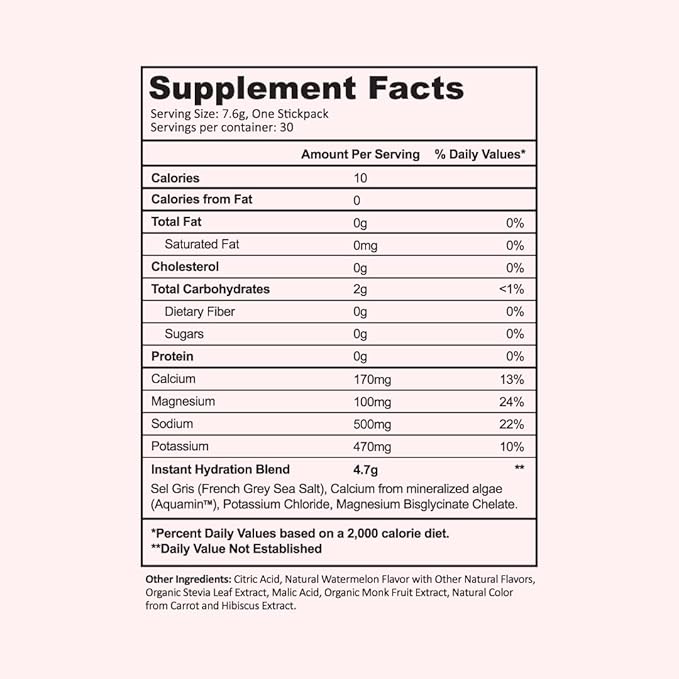 Instant Hydration Electrolytes Powder Packets - Watermelon Electrolyte Drink Mix - Zero Sugar
