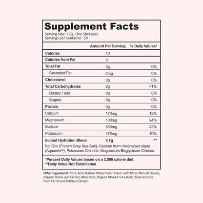 Instant Hydration Electrolytes Powder Packets - Watermelon Electrolyte Drink Mix - Zero Sugar