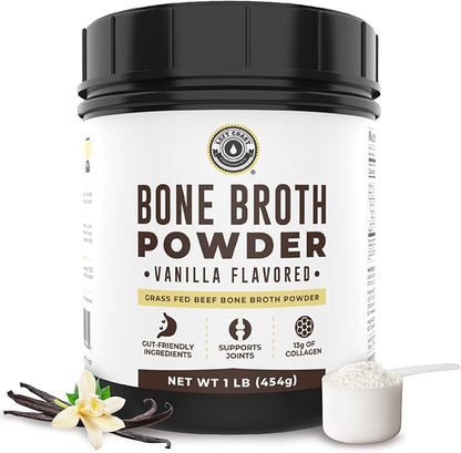 16oz Vanilla Bone Broth Protein Powder From Grass Fed Beef - Non-GMO Ingredients, Gut-Friendly, Low
