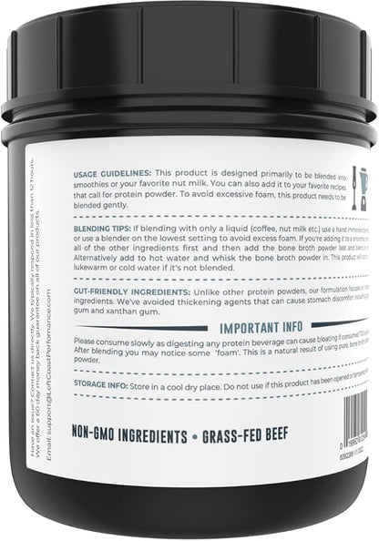 16oz Bone Broth Protein Powder From Grass Fed Beef - Unflavored, Single Ingredient - Rich in