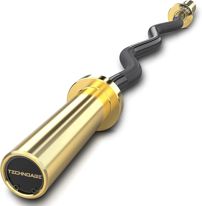 TECHNOAGE Olympic EZ Curl Bar, 47" Curl Bar(350/500LBS Capacity) 20LB, Solid Steel, Chrome Finish