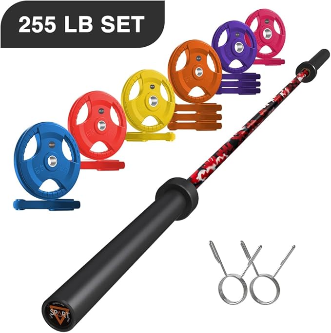 7FT Olympic Barbell Bar with Weight Plate Set Combo, Solid Olympic Bar with Bearings, 700Lbs