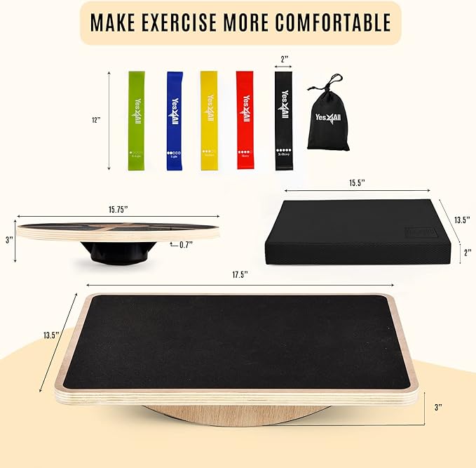 Yes4All Versatile Wooden Wobble Balance Board, Balance Trainer for Mobility Training, Standing