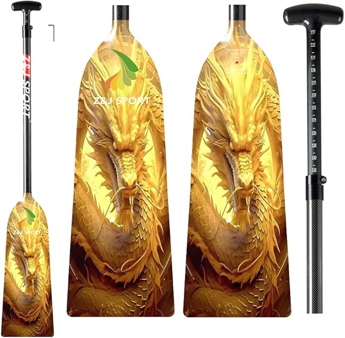 Z&J SPORT Adjustable Dragon Boat Paddle, IDBF Approved Carbon Fiber Paddle, Dragon Graphic Paddle
