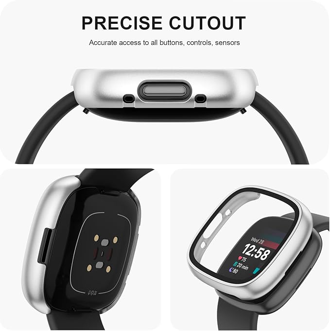 Vancle Case for Fitbit Versa 4 / Fitbit Sense 2, 4-Pack Screen Protector Tempered Glass Full Around