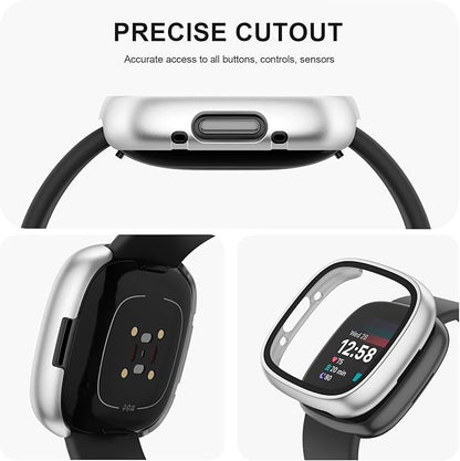 Vancle Case for Fitbit Versa 4 / Fitbit Sense 2, 4-Pack Screen Protector Tempered Glass Full Around