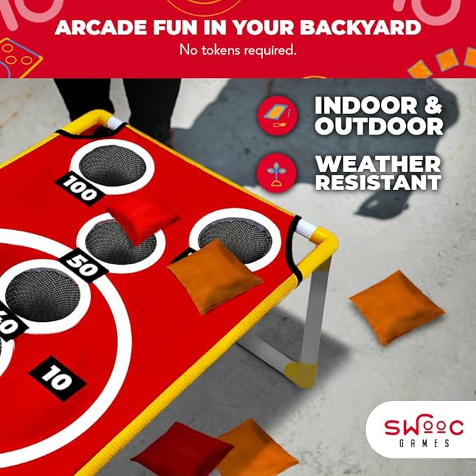 SWOOC Games - Coney Island Toss™ - Arcade Style Cornhole Board Set w/Carrying Case & 15+ Games