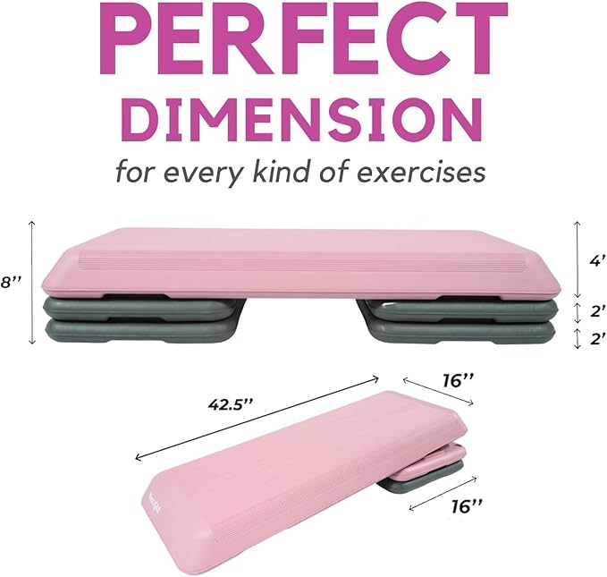 Yes4All Adjustable Workout Aerobic Exercise Step Platform Health Club Size with 4 Adjustable Risers