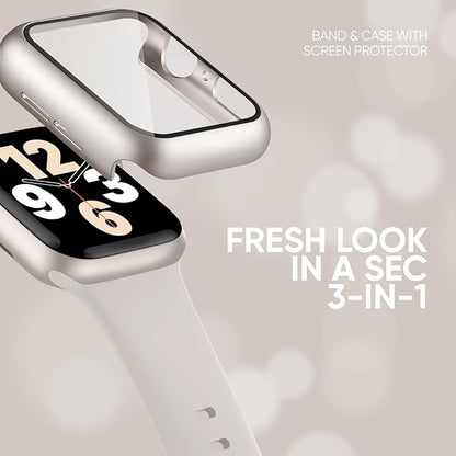 Compatible for Apple Watch Band 40mm 41mm and Case with Screen Protector, Soft Silicone Sport Strap